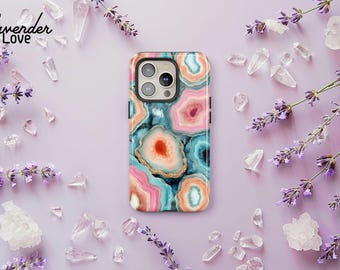 Bunt Kristall Handy Hülle: Pastell Achat Geode Cover iPhone 17 16 15 14 13 Air Pro Max, Samsung S25 S24 S23 S22 Ultra Plus, Pixel 9 8 7