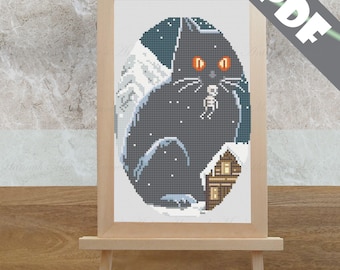 Creepy Christmas Legends: Jólaköttur  (Yule Cat) Digital Cross-Stitch Pattern
