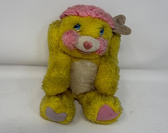 Peluche vintage de 1985 de Popples, con forma de patata frita amarilla. Juguete retro de los años 80.
