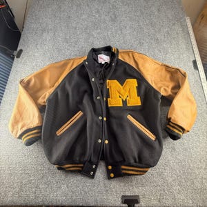 Vintage Varsity Letterman Jacket Matts Jackets Black Wool Tan Leather M Patch 48