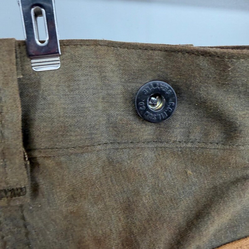 Pantalones de caza dobles Filson, lona de algodón encerado, color verde oliva/marrón claro, para hombre, fabricados en EE. UU., talla 36x31. imagen 8