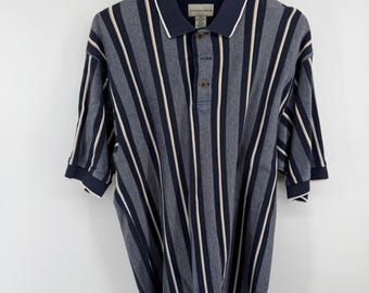 Cutter & Buck Mens Navy Blue Vertical Stripe Polo Shirt Large Short Sleeve
