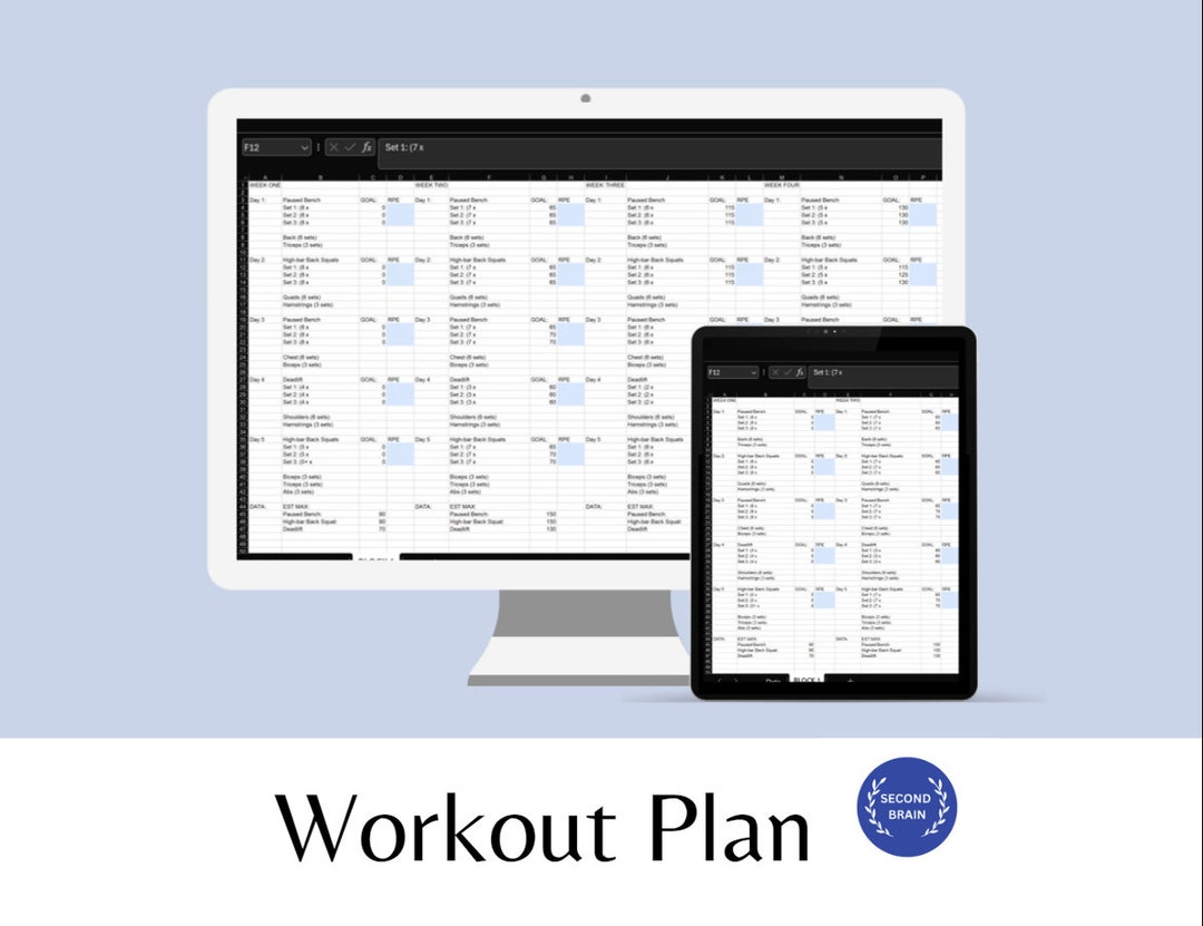 EXCEL Workout Program Power Building Adaptable - Etsy