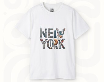 New York Cityscape T-Shirt - Urban Skyline Graphic Tee, Stylish NYC Landmarks Shirt, Classic New York Memorabilia, Casual City Chic Top