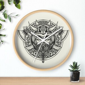Viking-Themed Wall Clock - Rustic Home Decor, Scandinavian Design, Unique Gift for Him, Office Wall Art, Handmade Clock