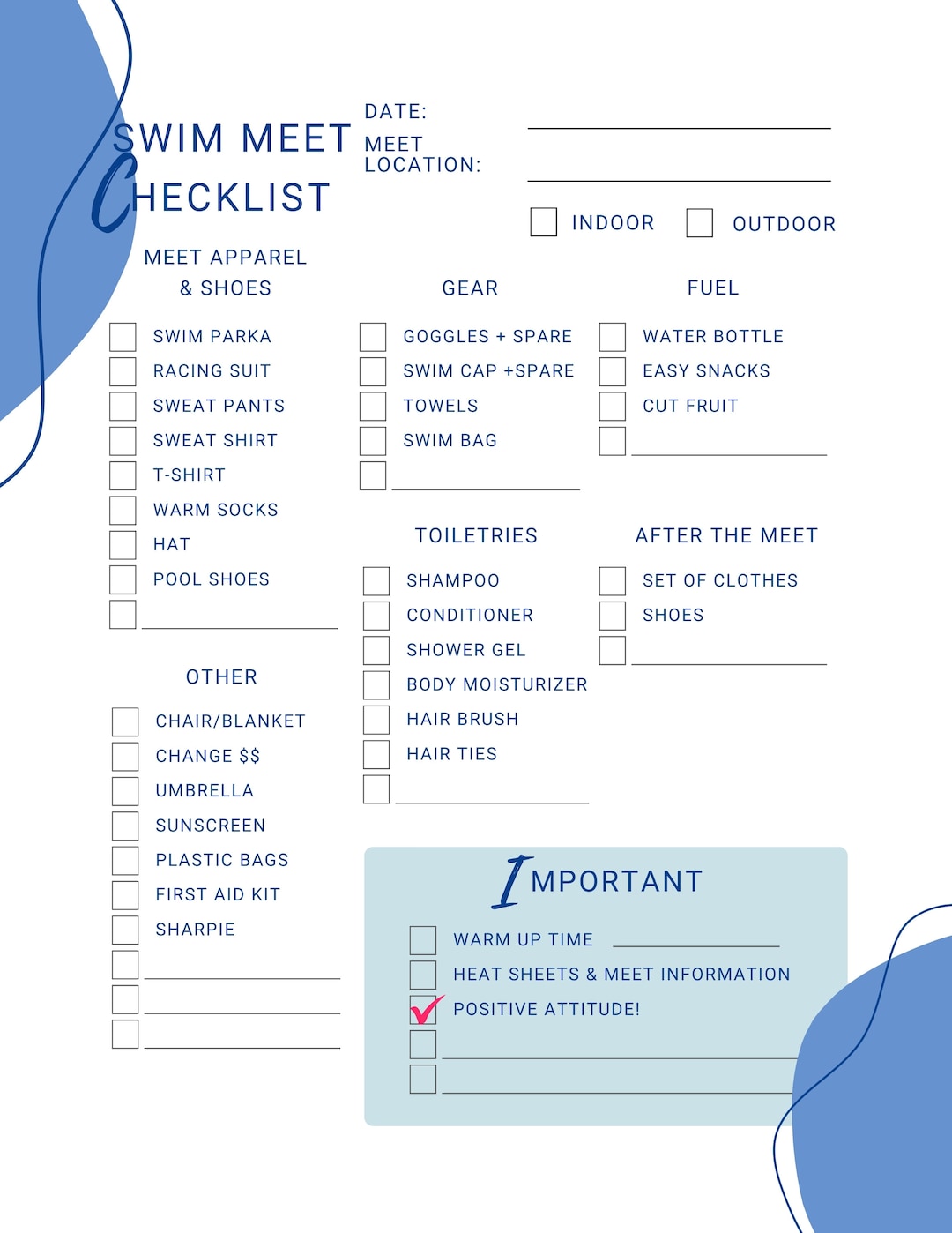 Swim Meet Checklist / Swim Meet Packing List / Never to Pack an