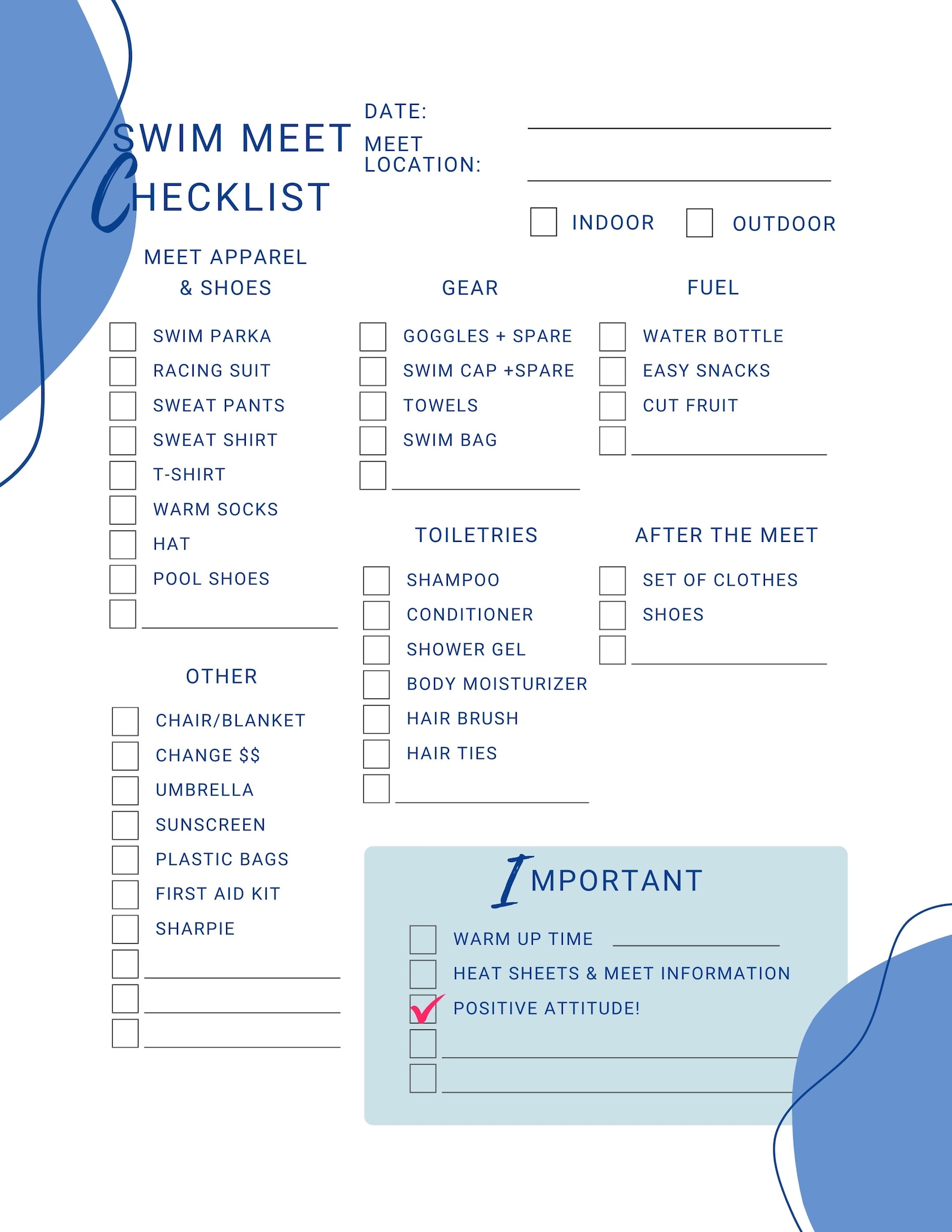 Swim Meet Checklist / Swim Meet Packing List / Never Forget to Pack an ...
