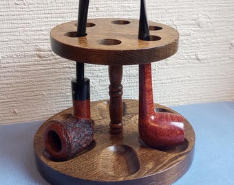Vintage Wooden Pipe Stand For 6 Pipes