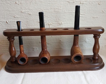 Vintage Wooden Pipe Stand For 7 Pipes