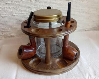 Vintage Wooden Pipe Stand For 9 Pipes