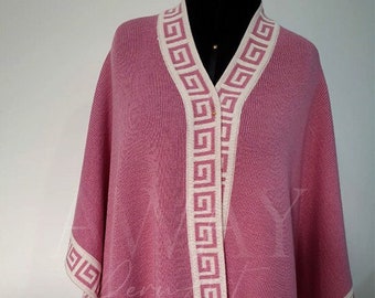 Pink alpaca cape, Unisex Wool Cape with Inca geometric design, Andean Cape, Peruvian Alpaca Wool - Woman, peruvian ruana cape