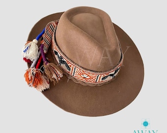 Red Embroidered Floral Felt Fedora with Brown Band Fedora Brown Felt Hat, One a Kind Designer, Hand Tooled Hat  main image 3