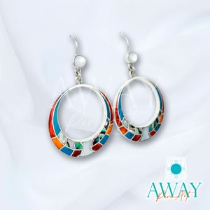 Double leaf 950 silver earrings inlaid with natural stones, customizable jewelry, Peruvian jewelry