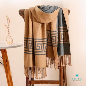 Alpaka Schal, Luxus Reversible Alpaka Faser Schal | Damen Schal Mode | Niedliche Alpaka-Mode | Eleganter Herbst Winter Schal wickeln