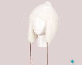 White Baby Alpaca Fur Hat | UNISEX Luxury Baby Alpaca Fur Hat | Extra Fine Genuine Baby Alpaca Fur | Russian Winter Hat