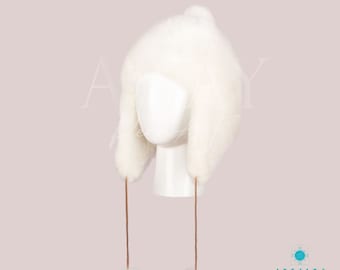 White Baby Alpaca Fur Hat: Luxury Winter Trapper Hat