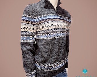 Peruvian Alpaca Men's Sweater: Fair Isle Knit