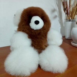 Alpaca Teddy Bear: Brown & White Fur Stuffed Animal (10 inch)