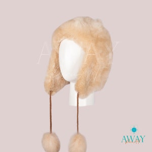 Beige Baby Alpaca Fur Hat | UNISEX Luxury Baby Alpaca Fur Hat | Extra Fine Genuine Baby Alpaca Fur | Russian Winter Hat