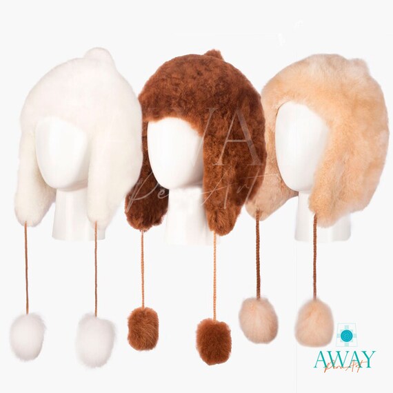 White Baby Alpaca Fur Hat: Luxury Winter Trapper Hat - Etsy display picture 2