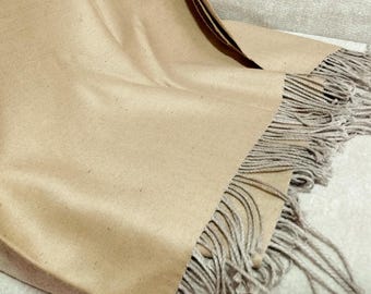 Handgemachte Beige Alpaka Decke: Luxus Wolle, Weiche Fransen