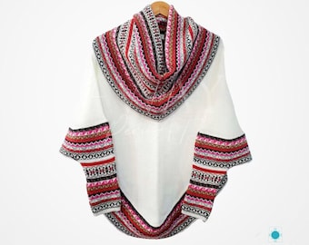 Poncho à col roulé en alpaga tricoté : cape ethnique pour femme