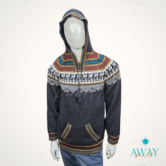 Alpaca Hooded Sweater, Unisex Hoodie, Gray Alpaca Wool