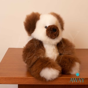 Alpaca Fur Teddy Bear: Handmade Brown and White Plush