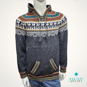 Alpaca hooded sweater, unisex hoodie, gray alpaca wool cardigan, fashion pullover, gift for him