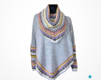 Poncho à col roulé en alpaga tricoté : pull cape au design andin