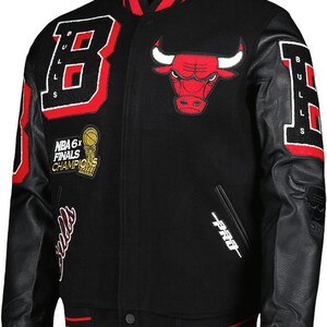 Handmade Mens Chicago Vintage Bomber Leather Jacket Inspired By Bulls NBA Varsity Jacket Winter Sportswear Wool Jacket Varsity Jacket image 1