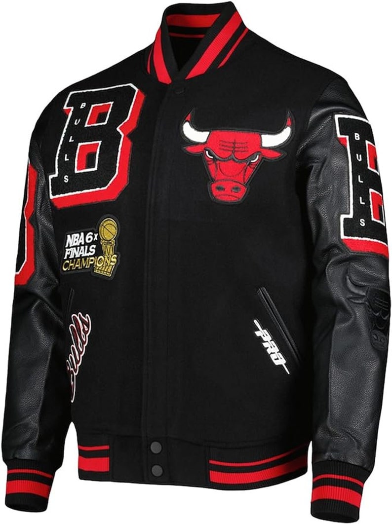 Handmade Mens Chicago Vintage Bomber Leather Jacket Inspired By Bulls NBA Varsity Jacket Winter Sportswear Wool Jacket Varsity Jacket image 1