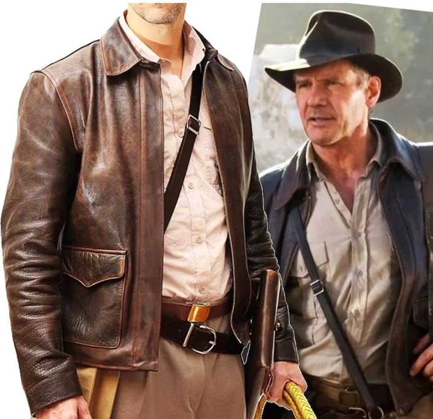 Veste Cuir Indiana Jones JACKETZONE - Style Western Cowboy - Cuir Véritable Marron - Taille XL