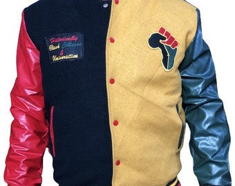 Handmade Men's HBCU Jacket Varsity Letterman Pride Wool & Faux Leather Jacket