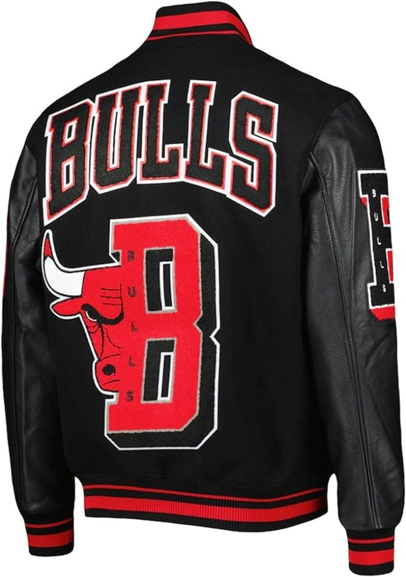 Handmade Mens Chicago Vintage Bomber Leather Jacket Inspired By Bulls NBA Varsity Jacket Winter Sportswear Wool Jacket Varsity Jacket image 2