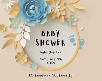 Gendre Neutral Illustrated Flowers Baby Shower invitation