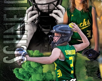 Personalized 3 photo Sports banner | Wall art | Custom Banners | Vinyl banners | Softball | High School | Homecoming | Senior night