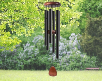 Large 37 inch Aluminum Wind Chimes for Outdoors Deep Tone Black Metal Windchimes, Create a Soothing Atmosphere for Garden, Patio Decoration