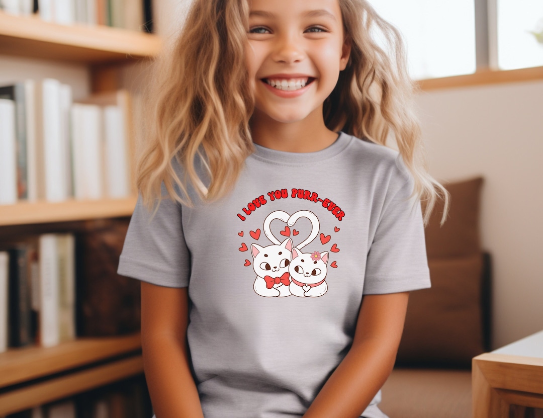 Cute Tshirt for Girls, San Valentine's Day, Cat Lovers, Kids Tshirt