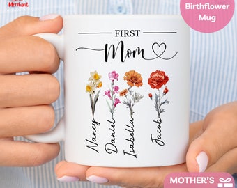 Mothers day mug, Grandmas flower mug, Birth Flower Family Name Flower Mug, Custom Floral Ceramic Mug for Mother's Day Gift, Mamas Garden