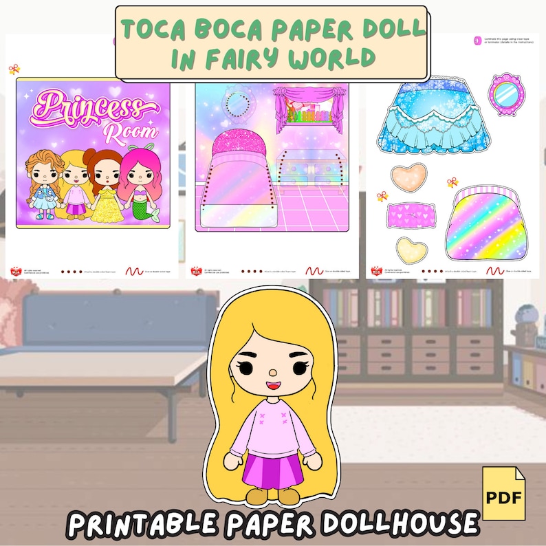 Printable Toca Boca Princess Paper Doll Bedrooms Paper Doll Fairy ...