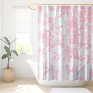 Pink Toile Shower Curtain Floral Shower Curtain Coquette Decor Coquette Bathroom Coquette Aesthetic Coquette Shower Curtain Pink Floral