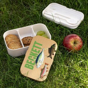 Bento box personalized lunch box for kids custom lunch box snack box for kids cute lunch box for boys back to school gear fish lover gift