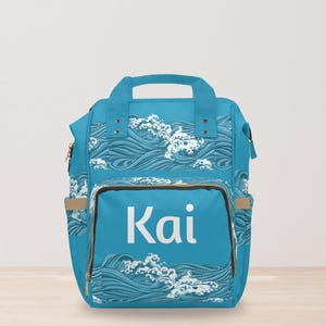Personalized diaper bag tote gift for baby shower ocean diaper bag backpack blue diaper bag gift for new mom gift diaper bag for boy surf