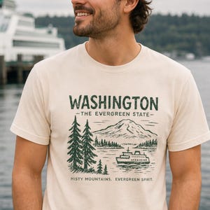Camiseta clásica del estado de Washington, camiseta vintage, regalo para amantes de la naturaleza, ropa de aventura, recuerdo de viaje, ropa ecológica.