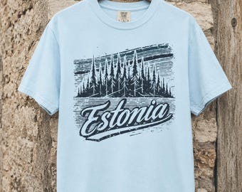 Estonia Shirt Vintage Pine Forest Tee Estonian Heritage Tallinn Baltic Europe Travel Souvenir Gift Women Men