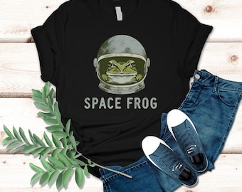 Camiseta gráfica vintage Space Frog: camiseta retrô unissex de ficção científica