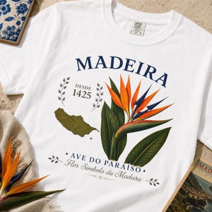 Madeira Shirt Bird of Paradise Tee Portuguese Island Vintage Botanical Travel Gift Women Men