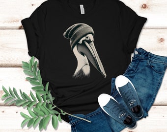Vintage Pelican Beanie Shirt Short Sleeve Unisex T-Shirt Cool Wildlife Gift Summer Spring Fall Fashion Stylish Retro Apparel Bird Shirt