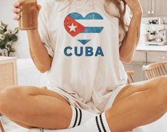 Retro Cuba Flag Tee: Unisex Airlume Cotton Summer Shirt